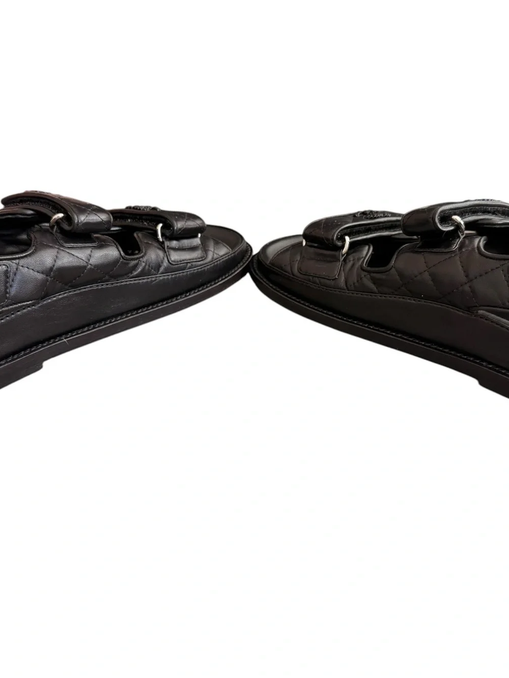 CHANEL Black Quilted Leather Kids Double-Strap Sandals